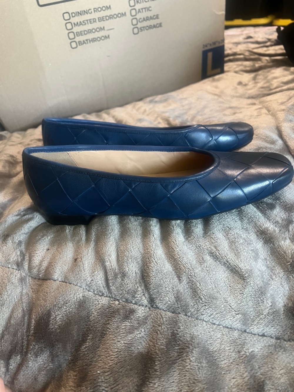 Trotters Quilted Navy Leather Ballet Flats